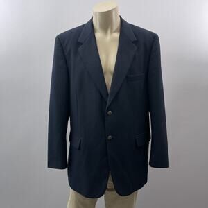 Bert Pulitzer Vtg Blazer Men 46L Navy Blue Wool Blend Jacket 2 Button Metal